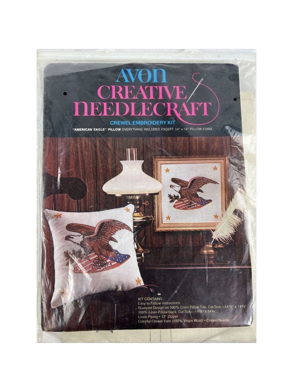 Avon Creative Needelcraft Crewel Embroidery Kit American Eagle Pillow
